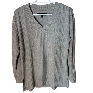 ANDREW MARC Men’s Grey Knit Ribbed V Neck Long Sleeve Top Size Small Medium